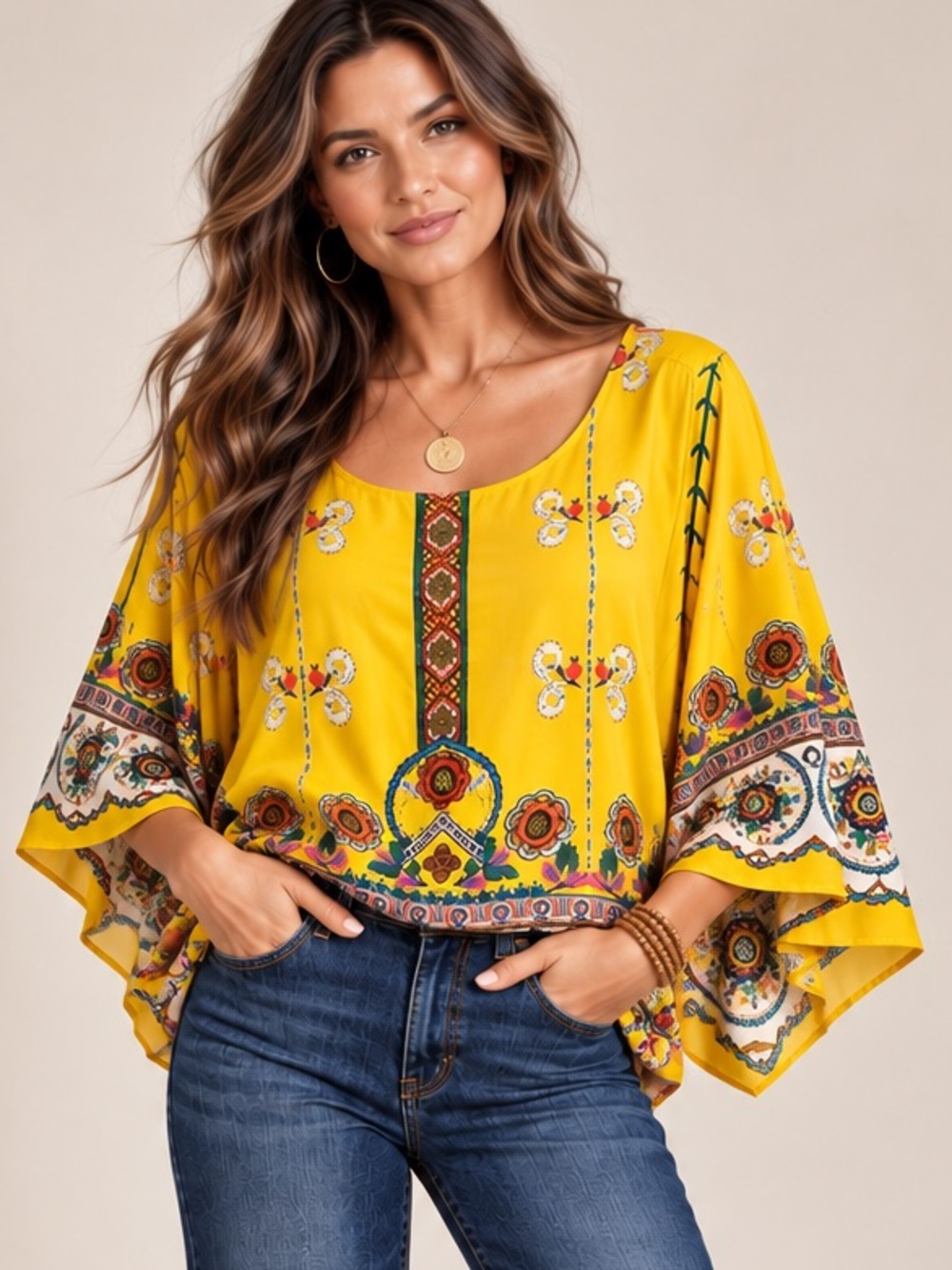 Farm Rio Floral Bell Sleeve Blouse